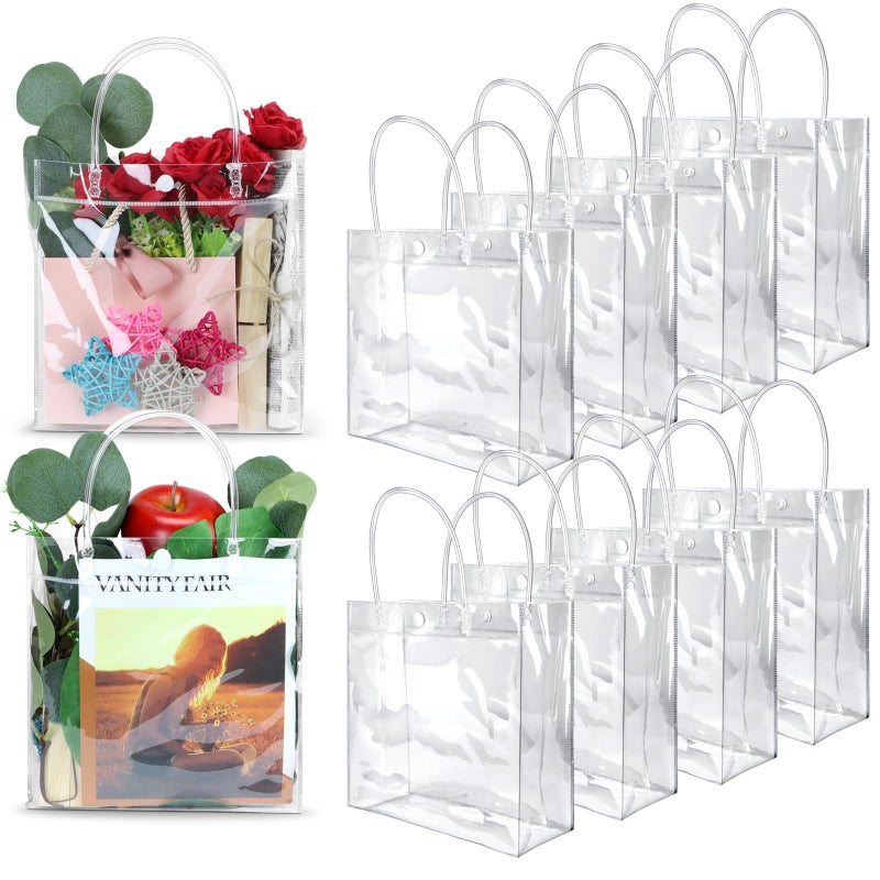 BadenBach 24 PCS Clear Gift Bags with Handles 118 x 118 x 39 Large Transparent Gift Wrap Bags Reusable PVC Tote Bag Bulk for Party Favors Shopping Boutique Wedding Birthday Christmas